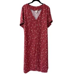 Rachel Floral Button Front Midi Dress Red Daisy Print Short Sleeve Women Size XL